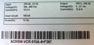 USED ABB ACH550-VCR-015A-4+F267
