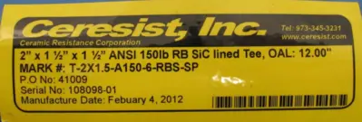 NEW CERESIST T2X1.5-A150-6RBS-SP CERAMIC LINED VALVE 2"x1.5"x1.5" OAL:12"