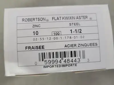 Flat Head Kwixin Aster Screw Size 10 x 1-1/2" (Box of 100)