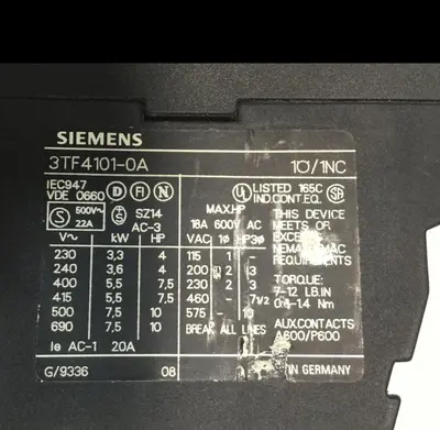 Used SIEMENS 3TF4101-0A PLC Contactors | Ideal Machinery #624928