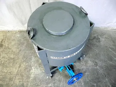 USED HEAVY DUTY 210 KG CONE BOTTOM TRANSFER TANK W/ WARREN 3" KNIFE GATE VALVE
