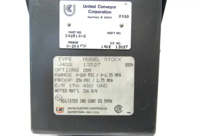 NEW UNITED ELECTRIC J402-13527 PRESSURE SWITCH J40213527