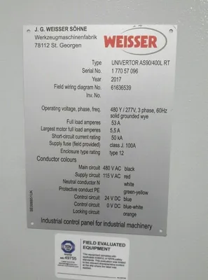 Used 2017 WEISSER UNIVERTOR AS90/400L RT CNC Lathes Michigan US | iGAM Industrial Marketplace #69468