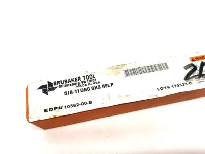 USED BRUBAKER TOOL STRAIGHT FLUTE PLUG TAP 5/8-11 NC H3 4FL HSS