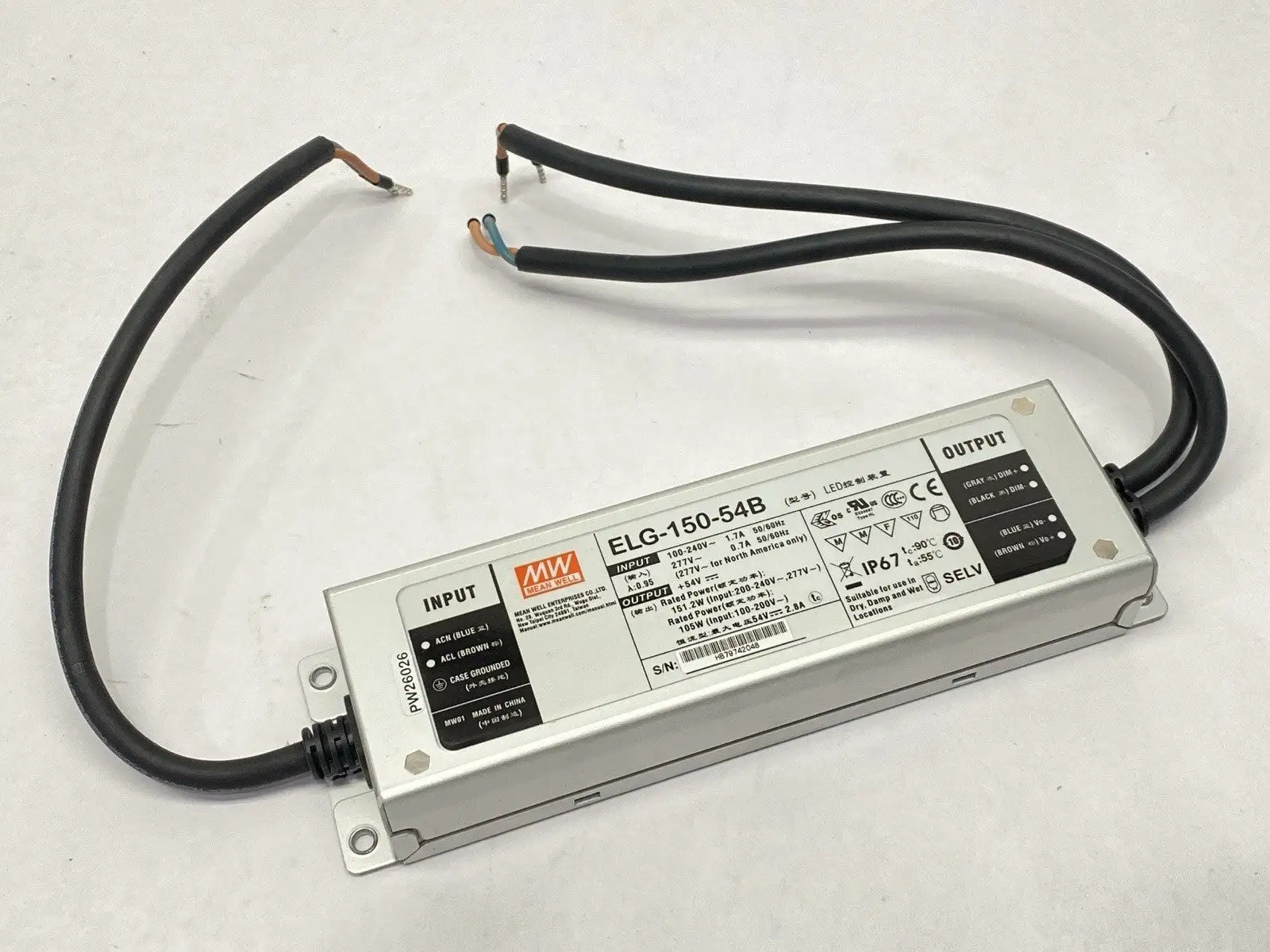 ELG-150-54B | Mean Well  Waterproof Power Supply 2.4A 12-54VDC - Used