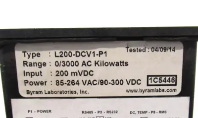 NEW BYRAM LABORATORIES L200-DCV1-P1 PANEL METER L200DCV1P1