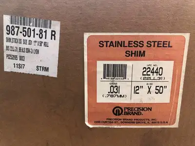 Precision Brand 22440 Stainless Steel Shim 12″ X 50″ .031 Gauge -NIB