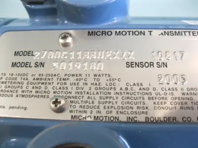 Used Micromotion 2700 C11 BB UEXZX Sensors New Hampshire US | Bitter End Trading #1452860