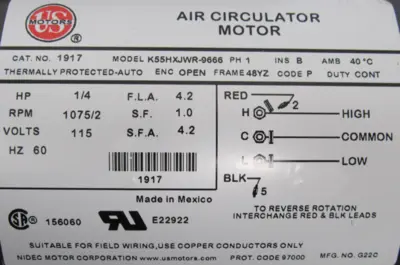 NEW US MOTORS 1917 MOTOR 115V 1/4HP 48YZ 1075/2