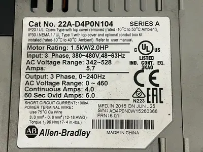 Used 2015 ALLENBRADLEY 22AD4P0N104 Variable Speed Drives Ohio US | HGR 24 #1324370