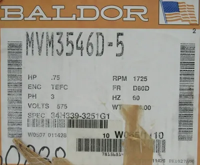 NEW BALDOR MVM3546D-5 MOTOR 3/4HP 575V 1725RPM 3/4" DIA.