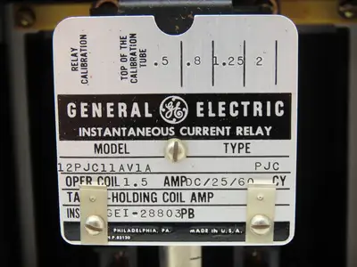General Electric 12PJC11AV1A Overcurrent Time Delay Relay 1.5 Amp