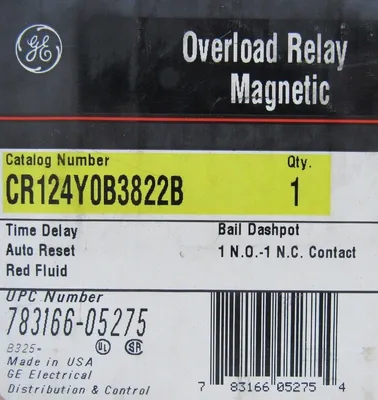 NEW GENERAL ELECTRIC CR124Y0B3822B OVERLOAD RELAY