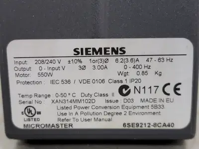 NEW 2000 SIEMENS 6SE9212-8CA40