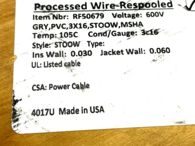 USED TURCK FLEXIBLE SERVICE CABLE 30M LENGTH 3-CONTUCTOR 101550679