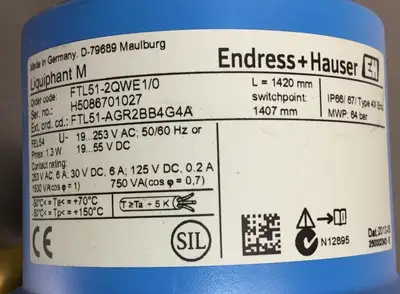 ENDRESS+HAUSER LIQUIPHANT M FTL51-AGR2BB4G4A LEVEL DETECTOR 1407mm long Loc.4A