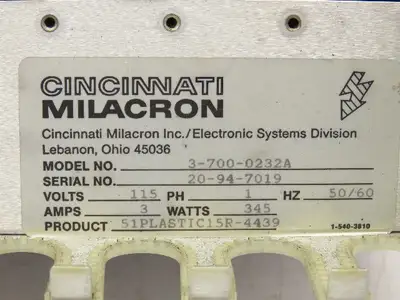 Cincinnati Milacron 3-700-0232A PLC Chassis 10-Slot Rack Power Supply 115V 1PH