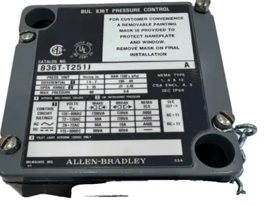 ALLEN BRADLEY 836T-T251J PRESSURE SWITCH SER. A 836TT251J NEW, SURPLUS