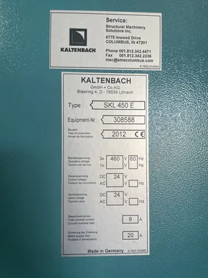 Used 2012 KALTENBACH SKL-450E Circular Cold Saws California US | Wheeler Machinery Sales #1480907