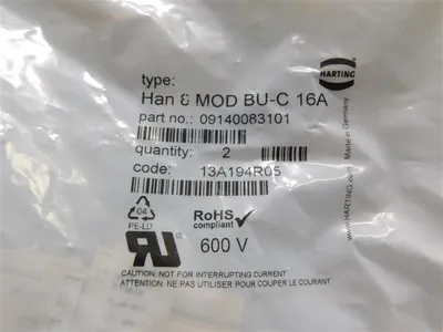 lot of 2 Harting 09140083101 Female Han Modular EE Connector Han 8 MOD BU-C New