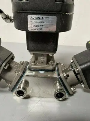USED 3 ITT PURE-FLO SHEROTEC STAINLESS STEEL VALVES W/ POSITION MONITOR 3/4" SANITARY