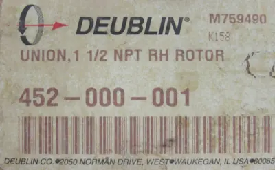 NEW DEUBLIN 452-000-001 UNION 1-1/2" NPT RH 452000001