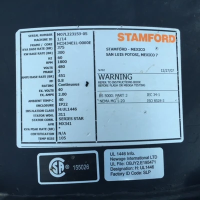 2008 Stamford 300 kW Gen Ends
