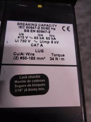 Square D LX36200 Electronic Trip Circuit Breaker 200A 600VAC no Rating Plug Used