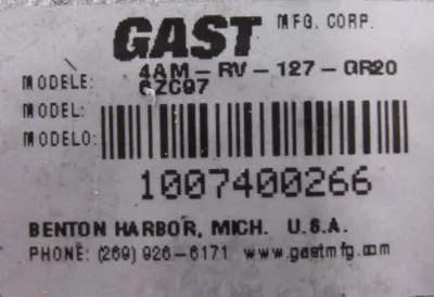 NEW GAST 4AM-RV-127-GR20 AIR MOTOR 4AMRV127GR20