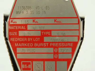 BS&B Safety Systems 1136395; VD-L-05 Rupture Disk 2" Type S-90 75 PSIG @ 72°F
