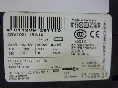 USED SIEMENS 3RV1021-1BA10
