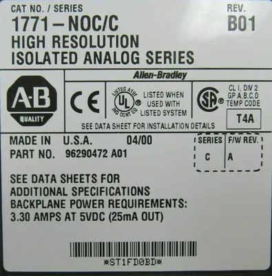 USED ALLEN BRADLEY 1771-N0C/C ISOLATED ANALOG MODULE REV B01 1771-NOC/C 1771N0CC