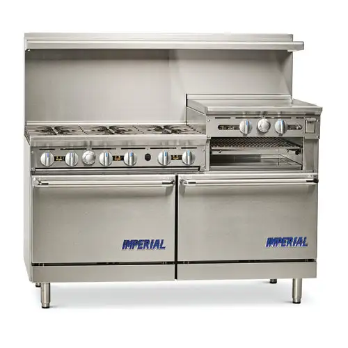 Imperial Range Pro Series IR-6-RG24-NG 60" Natural Gas 6 Burner Range with 24" Raised Griddle, 24" Broiler, and 2 Standard Ovens