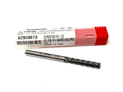 USED ACCUPRO SQUARE END MILL: 3/16" DIA, 1" LOC, 4 FLUTE, SOLID CARBIDE