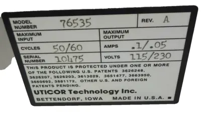 NEW UTICOR 76535 ISOLATED BIDIRECTIONAL ADAPTER .1/.05AMPS 115/230V REV.A