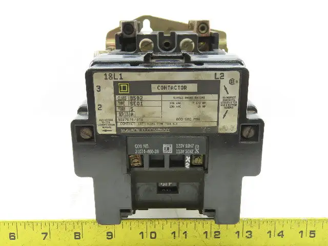 Square D 8502 SE01 3 Contactor Ser. A 600V Max 120V Coil 15Hp 1Ph