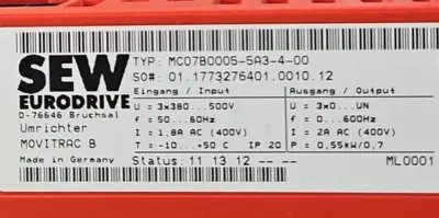 SEW Eurodrive MC07B0005-5A3-4-00 AC Drive Inverter (BIN243)
