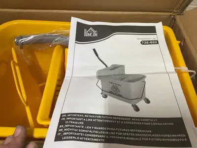 HOMCOM Compact Mop Bucket with Wringer, Mop Bucket on Wheels, 21 Quart, Separate Dirty and Clean Water, Yellow(missing hardware and wheels)