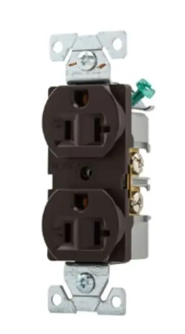 Eaton BR20B Commercial Grade Duplex Receptacle, #14-10 AWG, 20A, Brown, Brass [New]