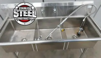 3 Compartment pot sink with spray taps