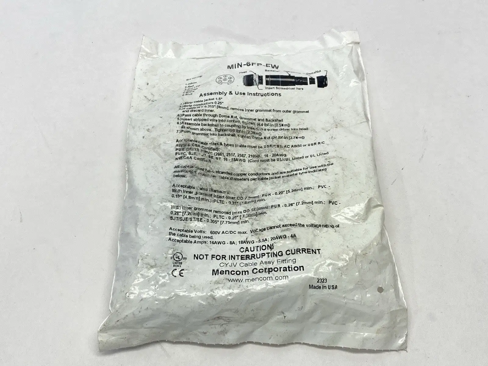 MIN-6FP-FW | Mencom  Field Wireable Connector MIN Size I 7/8" 6-Pole Female - New