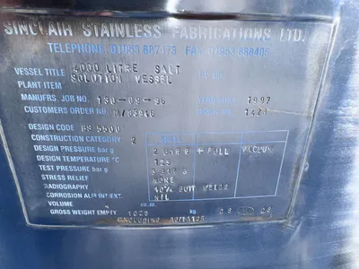 Used SINCLAIR STAINLESS 4,000 Litre Stainless Steel Tanks New Jersey US | Perry Equipment #1420616