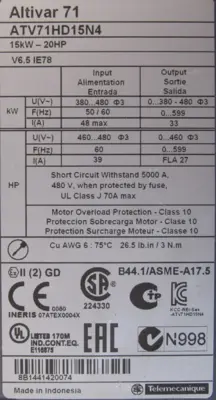 NEW SCHNEIDER ELECTRIC ATV71HD15N4 ALTVAR 71 DRIVE 20HP