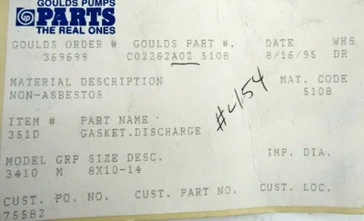 NEW GOULDS PUMPS C02262A02-5108 CASE GASKET 351D 3410 8×10-14 SPX32003