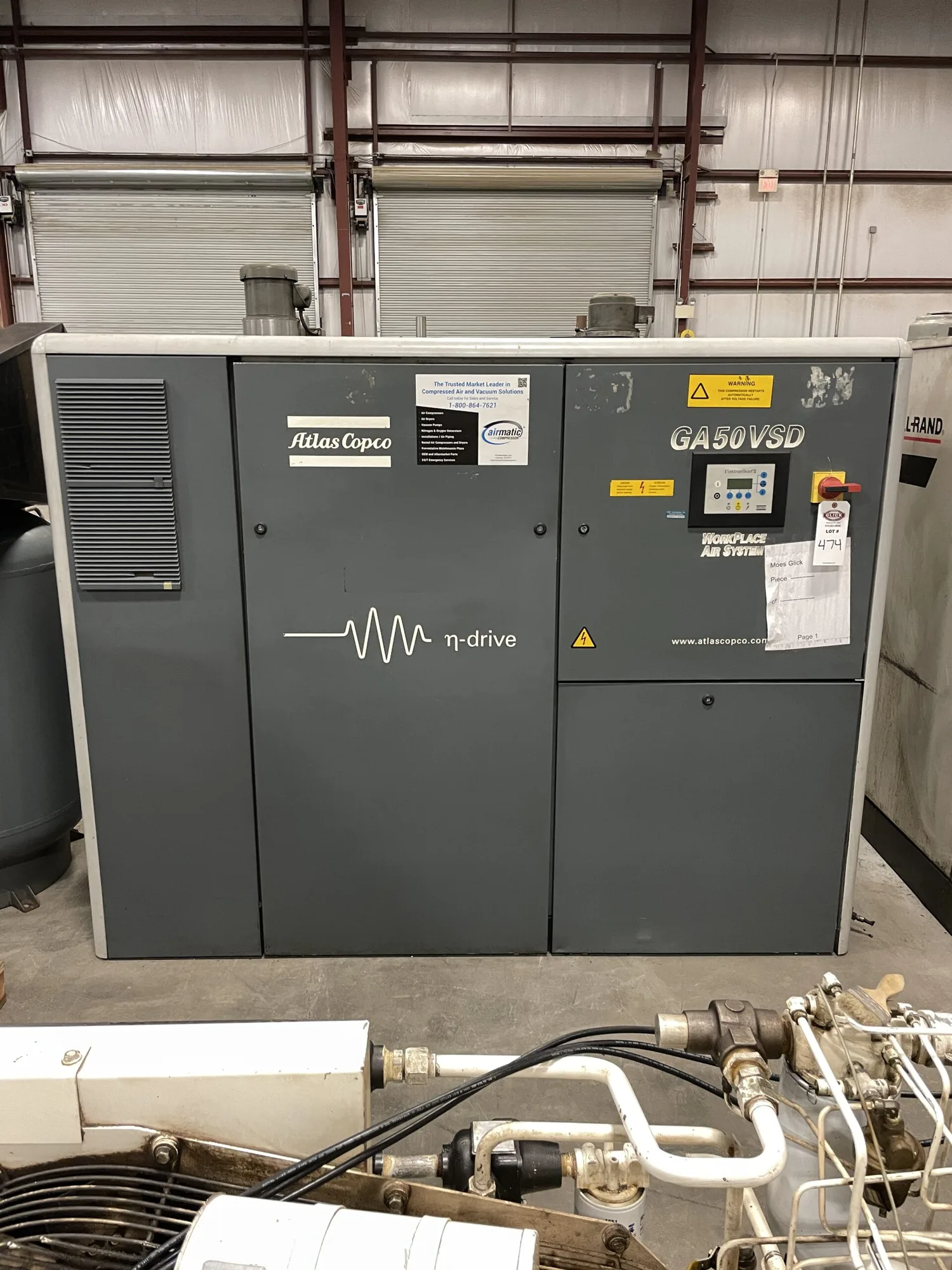 ATLAS COPCO GA50VSD 67HP Rotary Screw Air Compressor 220PSI 480V