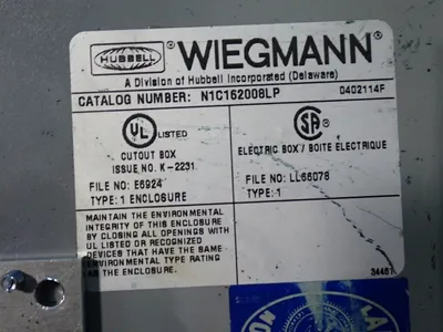Used WIEGMANN N1C162008LP Electrical Boxes Ohio US | HGR 24 #1133437