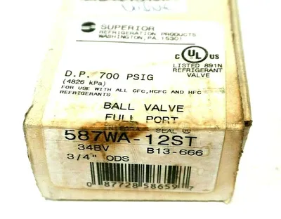 NEW SUPERIOR VALVE 587WA-12ST BALL VALVE 587WA12ST