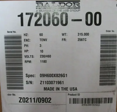 NEW BALDOR 172060-00 BRAKE MOTOR 10HP 230/460V 1180RPM 1-5/8" DIA 1087052J0HLF