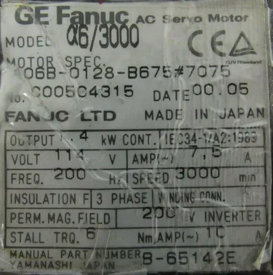USED FANUC A06B-0128-B675#7075 SERVO MOTOR A6/3000 A06B0128B675#7075