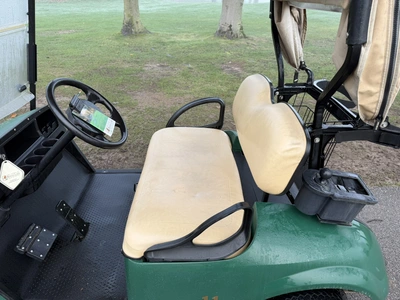 (1) 2015 E-Z-Go golf cart with a Kawasaki gas engine, includes canopy, ball cover, club cover, fold-...